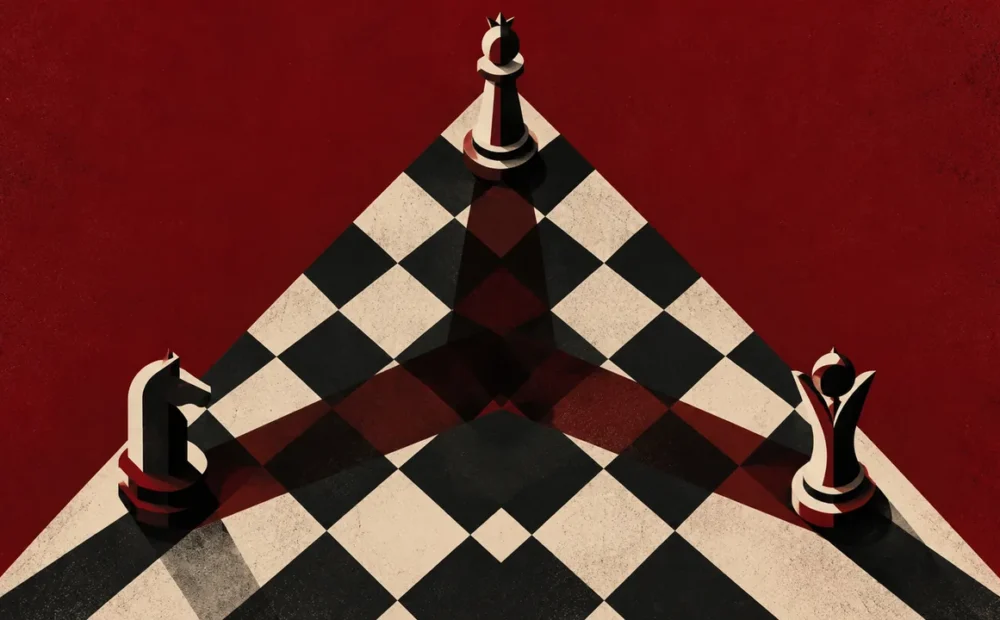 三角棋局，象征印尼三方政治博弈
